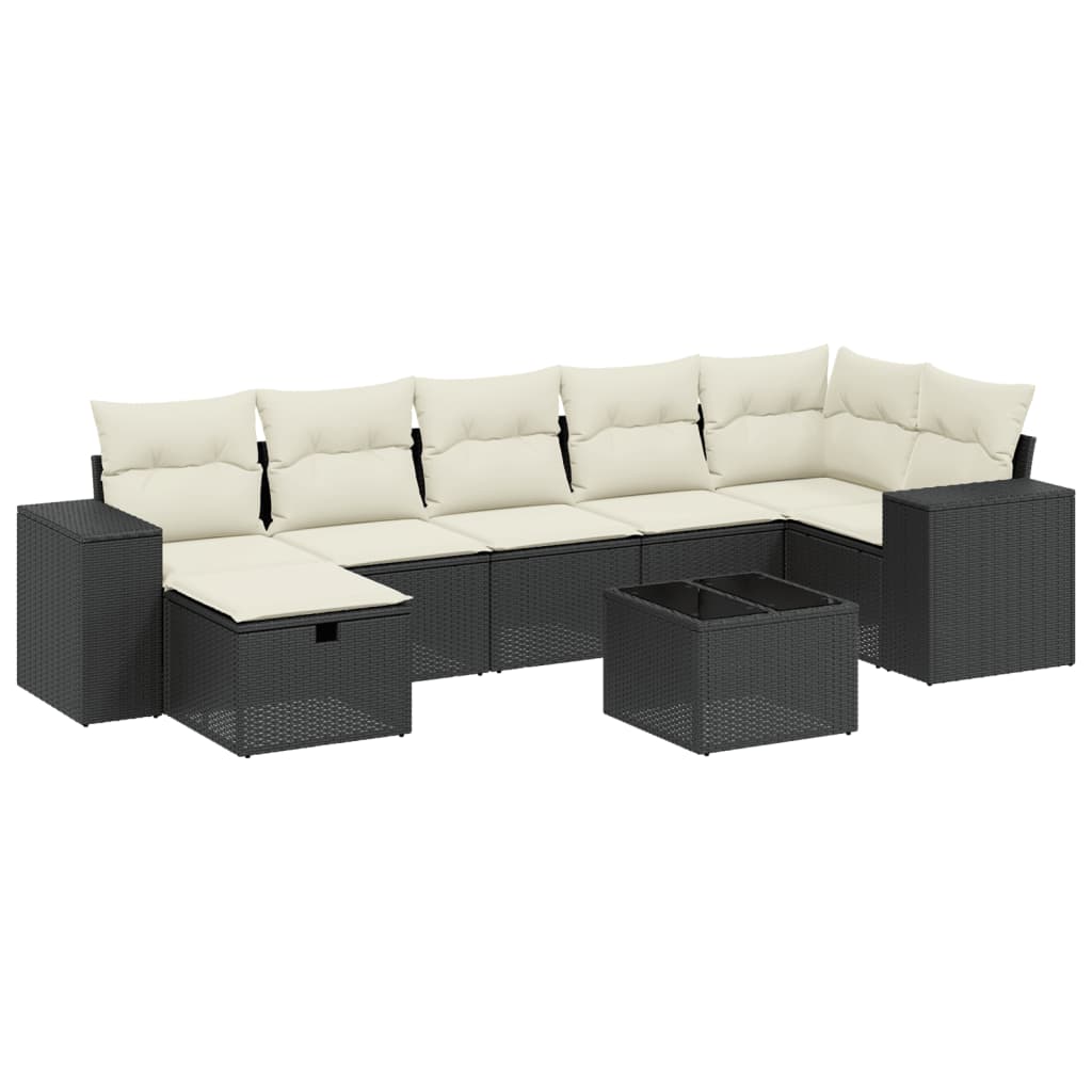 vidaXL Set mobilier de grădină cu perne, 8 piese, negru, poliratan vidaXL Set mobilier de grădină cu perne, 8 piese, negru, poliratan