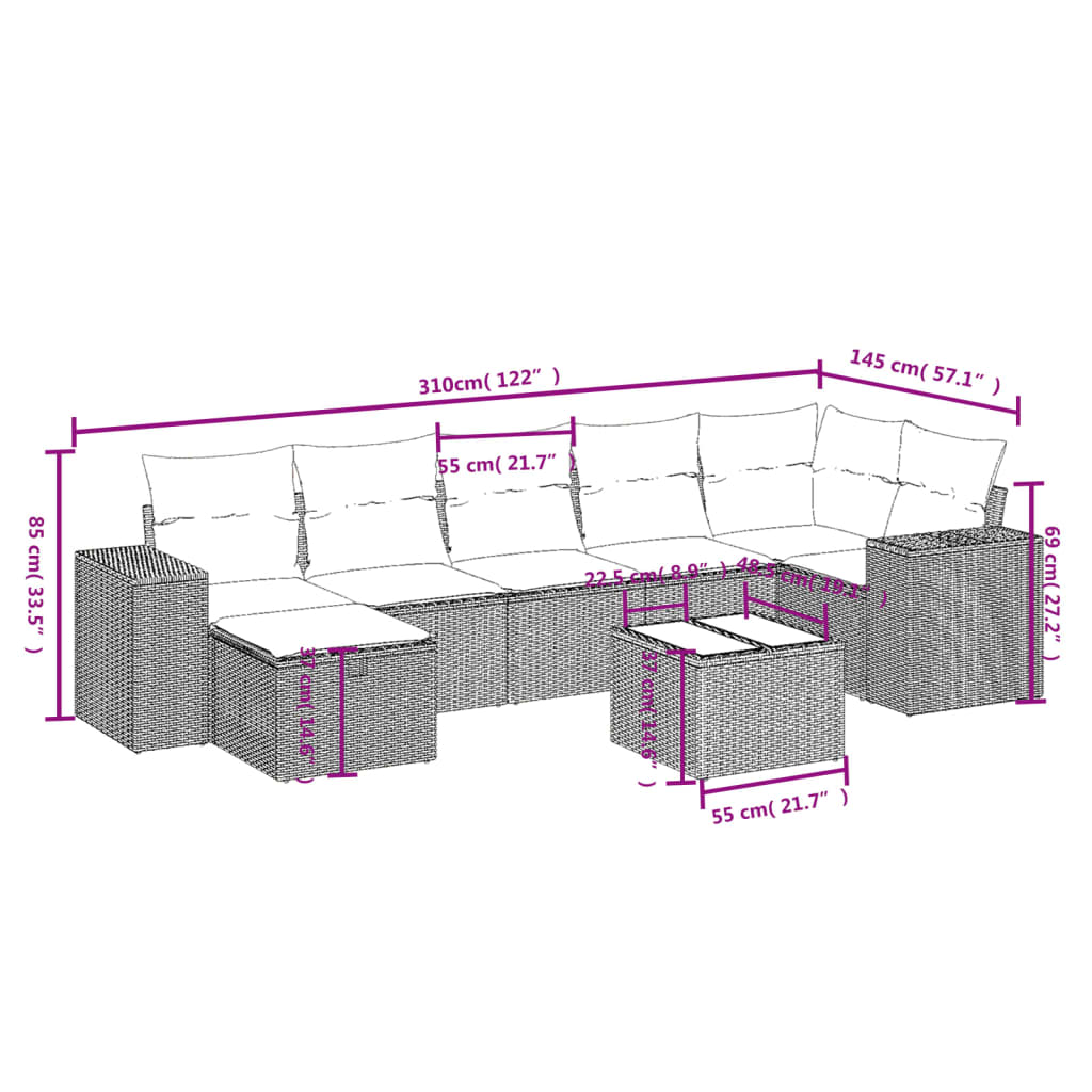 vidaXL Set mobilier de grădină cu perne, 8 piese, negru, poliratan vidaXL Set mobilier de grădină cu perne, 8 piese, negru, poliratan