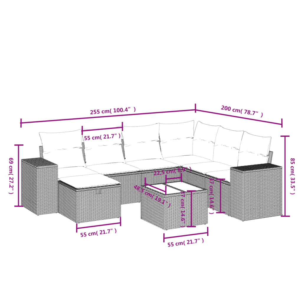 vidaXL Set mobilier de grădină cu perne, 8 piese, negru, poliratan vidaXL Set mobilier de grădină cu perne, 8 piese, negru, poliratan