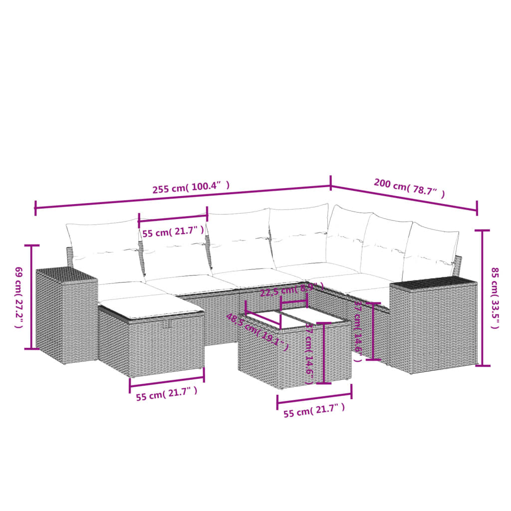vidaXL Set mobilier de grădină cu perne, 8 piese gri deschis poliratan vidaXL Set mobilier de grădină cu perne, 8 piese gri deschis poliratan