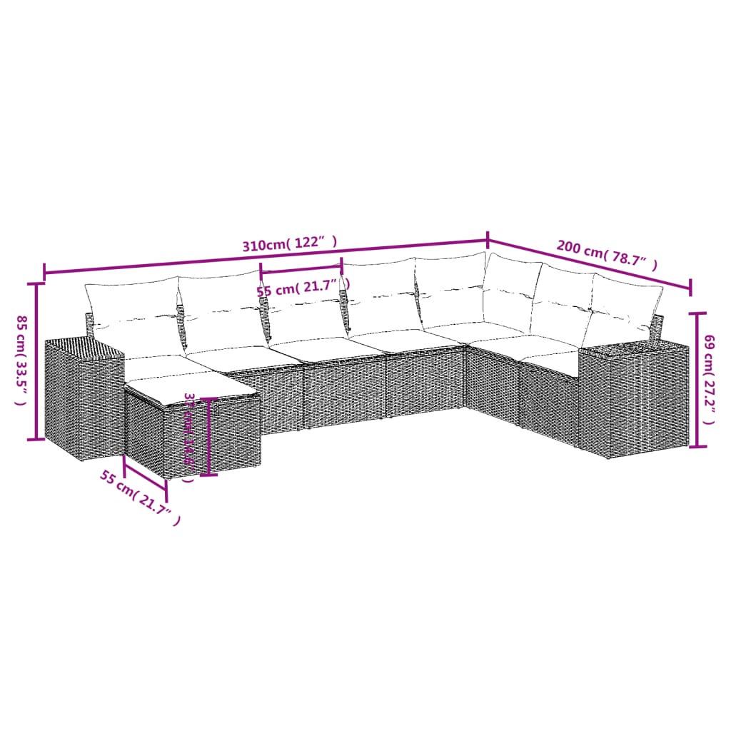 vidaXL Set mobilier de grădină cu perne, 8 piese, negru, poliratan