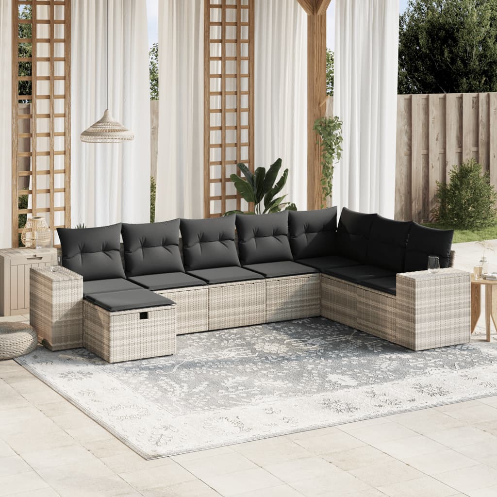 vidaXL Set mobilier de grădină cu perne, 8 piese gri deschis poliratan vidaXL Set mobilier de grădină cu perne, 8 piese gri deschis poliratan