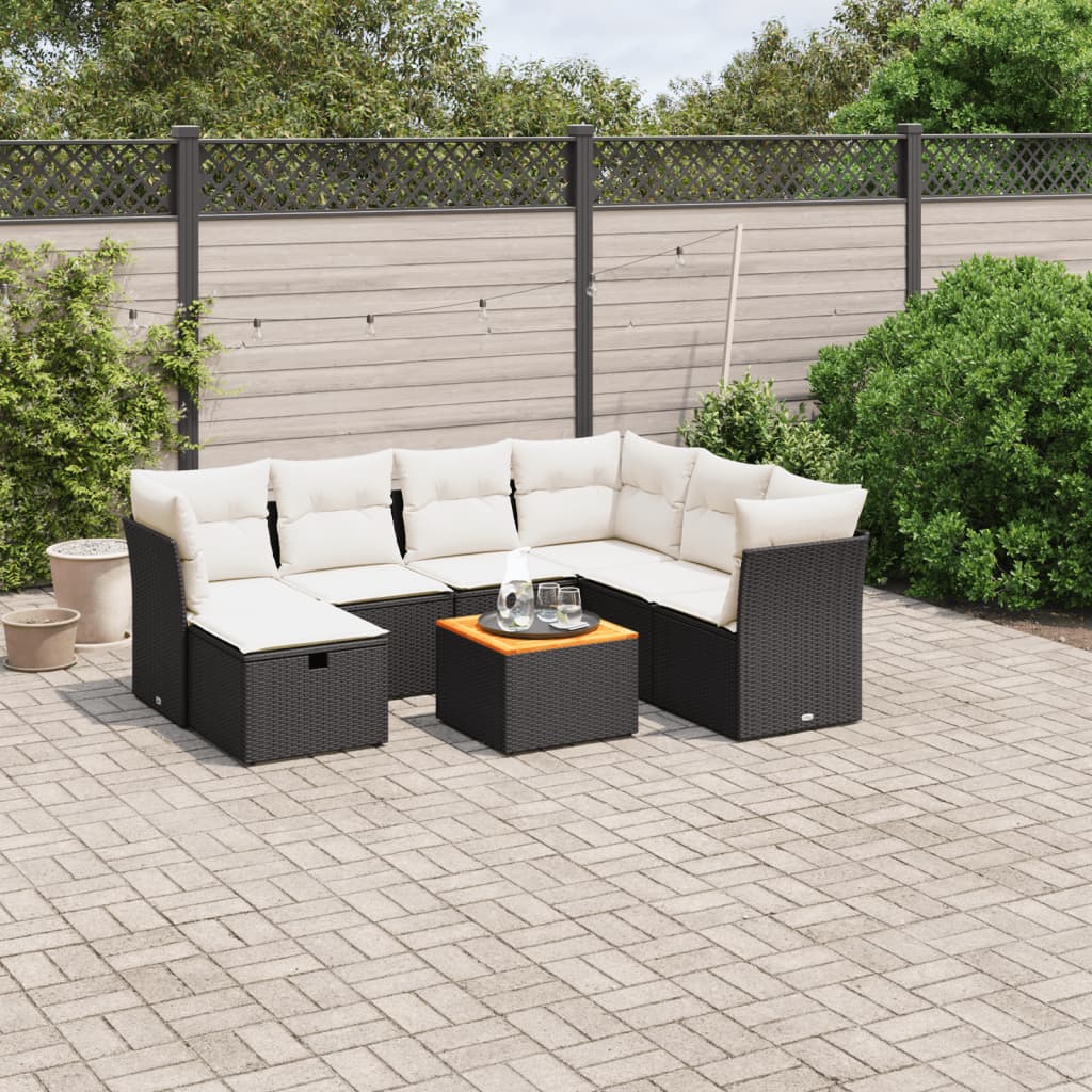 vidaXL Set mobilier de grădină cu perne, 8 piese, negru, poliratan vidaXL Set mobilier de grădină cu perne, 8 piese, negru, poliratan