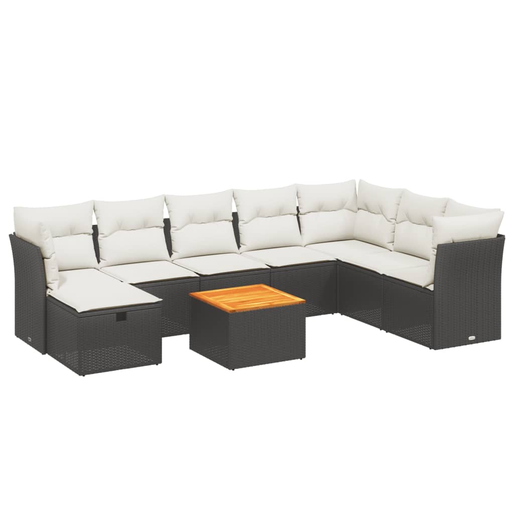 vidaXL Set mobilier de grădină cu perne, 9 piese, negru, poliratan