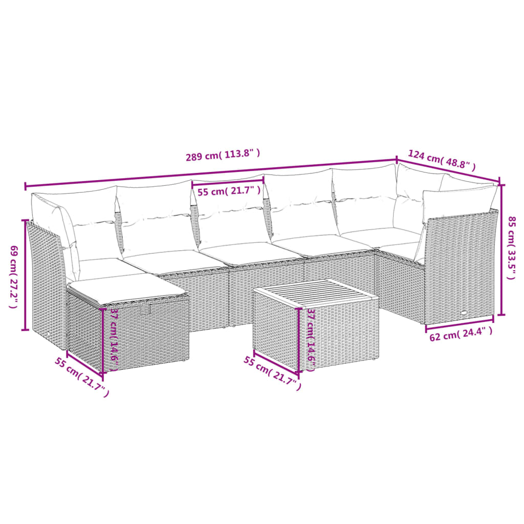 vidaXL Set mobilier de grădină cu perne, 9 piese, negru, poliratan