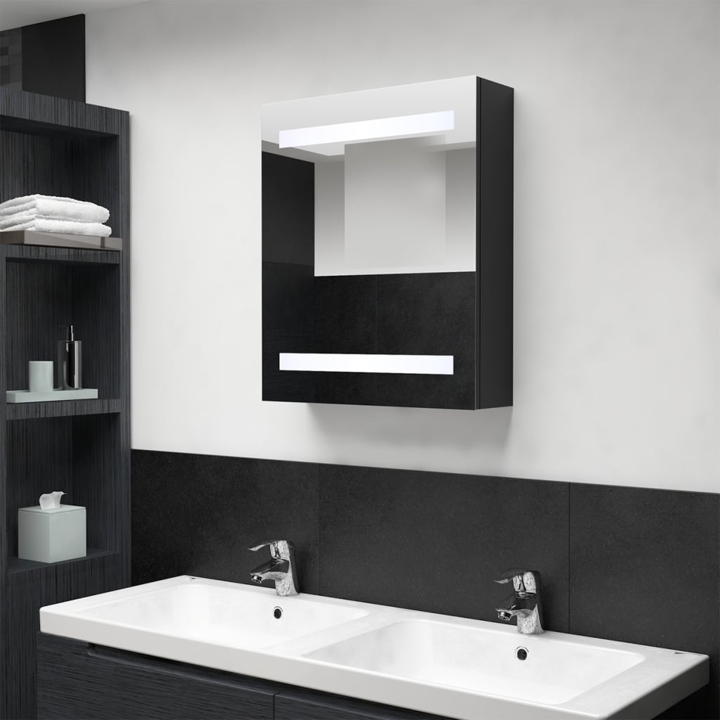 vidaXL Dulap de baie cu oglindă și LED, negru, 50x14x60 cm vidaXL Dulap de baie cu oglindă și LED, negru, 50x14x60 cm