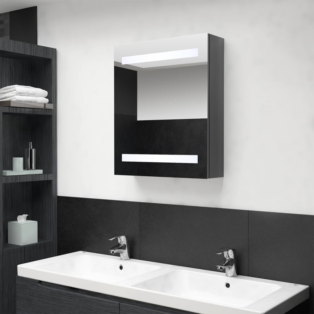 vidaXL Dulap de baie cu oglindă și LED, gri strălucitor, 50x14x60 cm vidaXL Dulap de baie cu oglindă și LED, gri strălucitor, 50x14x60 cm