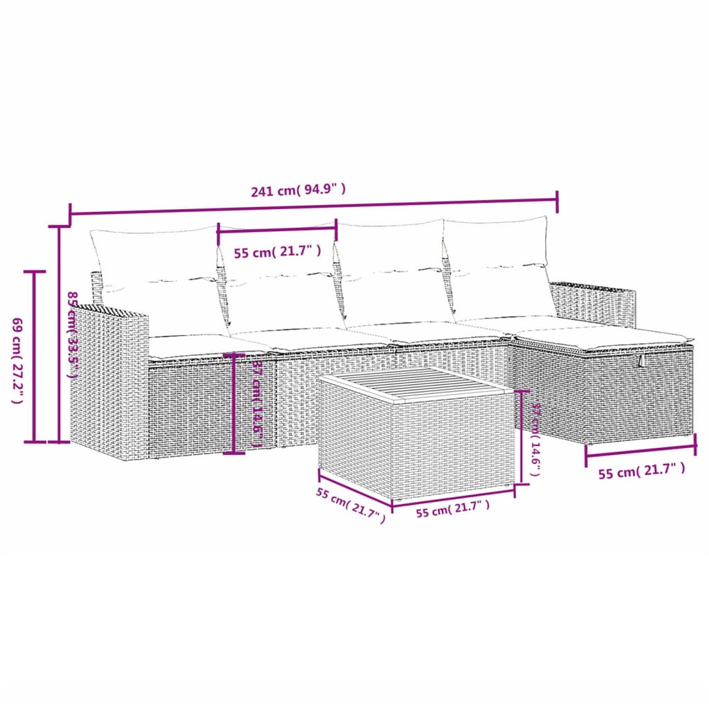 vidaXL Set mobilier grădină cu perne, 6 piese, gri, poliratan vidaXL Set mobilier grădină cu perne, 6 piese, gri, poliratan