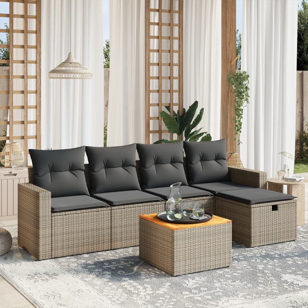 vidaXL Set mobilier grădină cu perne, 6 piese, gri, poliratan vidaXL Set mobilier grădină cu perne, 6 piese, gri, poliratan