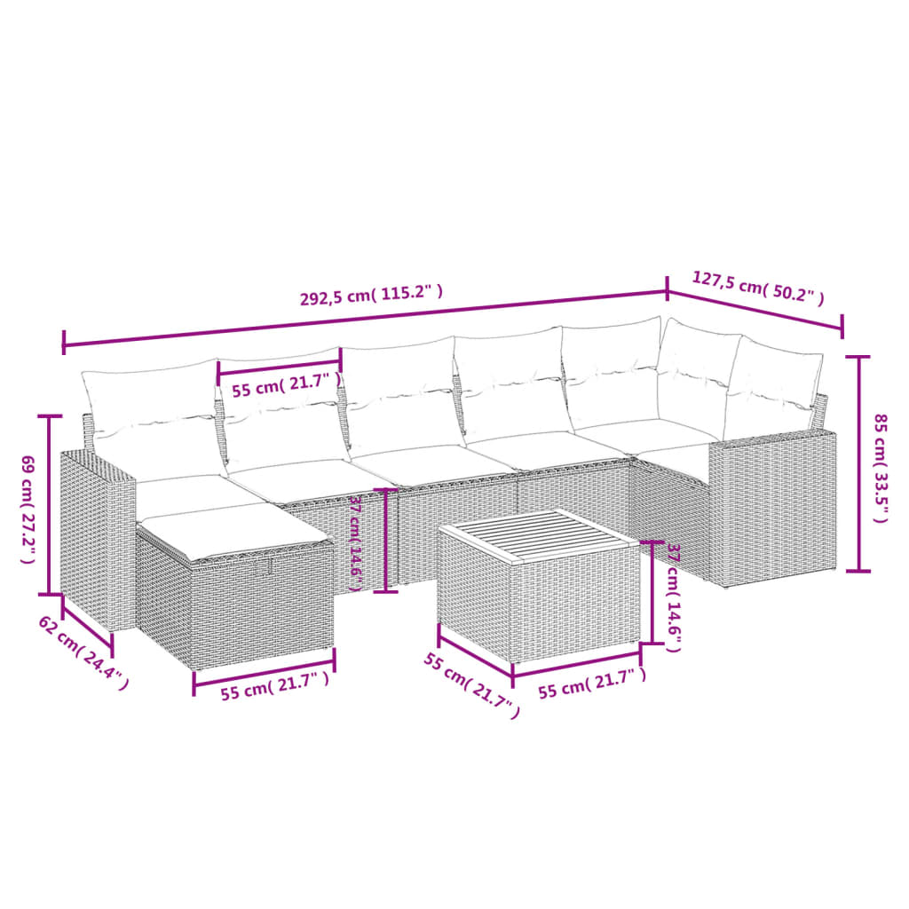 vidaXL Set mobilier de grădină cu perne, 8 piese, negru, poliratan vidaXL Set mobilier de grădină cu perne, 8 piese, negru, poliratan