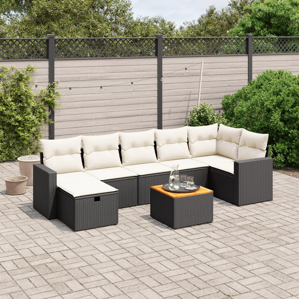 vidaXL Set mobilier de grădină cu perne, 8 piese, negru, poliratan vidaXL Set mobilier de grădină cu perne, 8 piese, negru, poliratan
