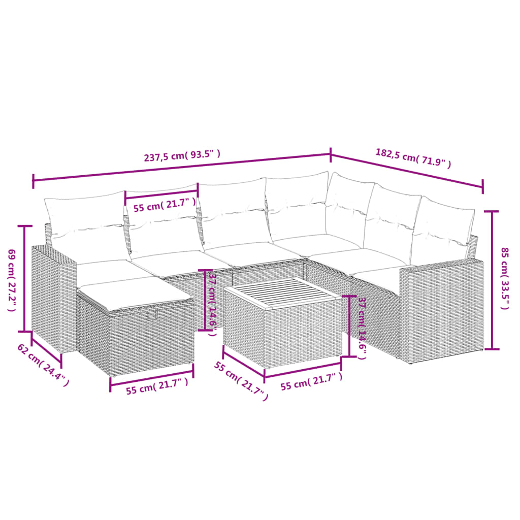 vidaXL Set mobilier de grădină cu perne, 8 piese, negru, poliratan
