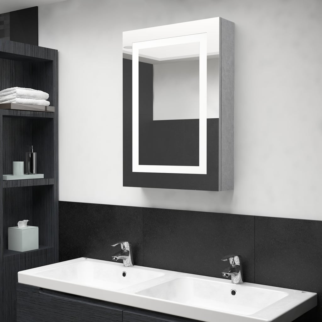 vidaXL Dulap de baie cu oglindă și LED, gri beton, 50x13x70 cm vidaXL Dulap de baie cu oglindă și LED, gri beton, 50x13x70 cm