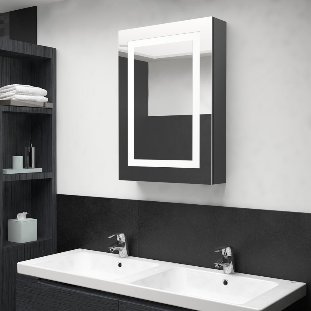 vidaXL Dulap de baie cu oglindă și LED, gri, 50x13x70 cm vidaXL Dulap de baie cu oglindă și LED, gri, 50x13x70 cm
