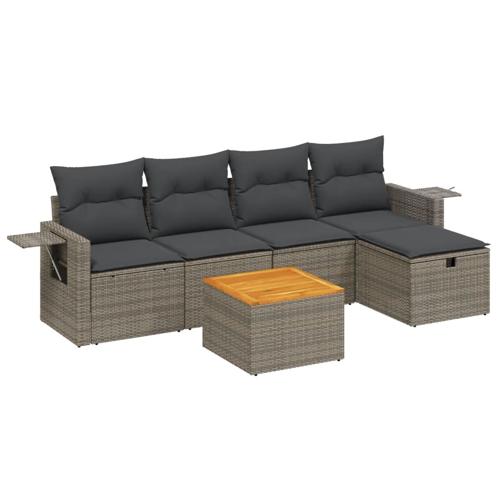 vidaXL Set mobilier grădină cu perne, 6 piese, gri, poliratan vidaXL Set mobilier grădină cu perne, 6 piese, gri, poliratan