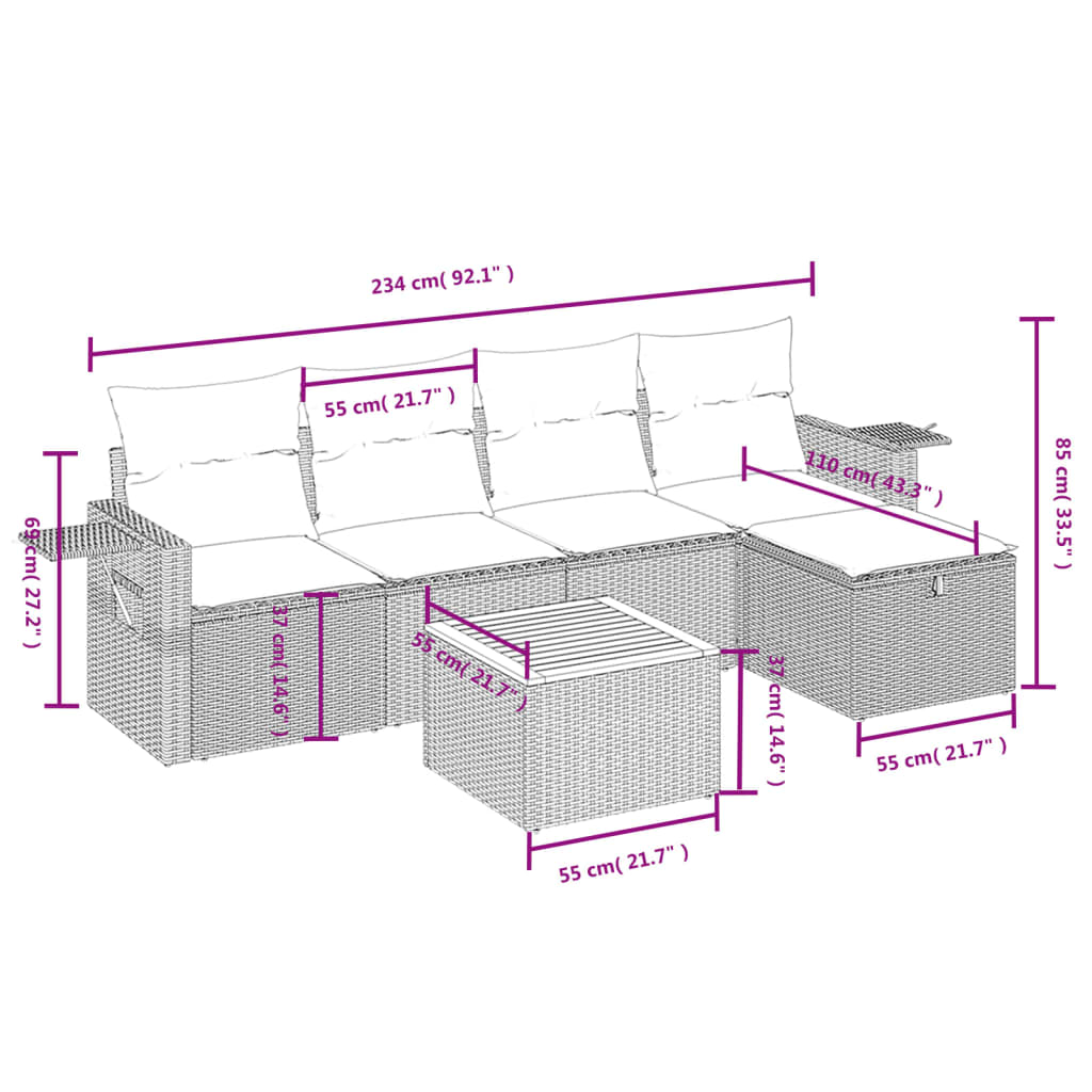 vidaXL Set mobilier grădină cu perne, 6 piese, gri, poliratan vidaXL Set mobilier grădină cu perne, 6 piese, gri, poliratan