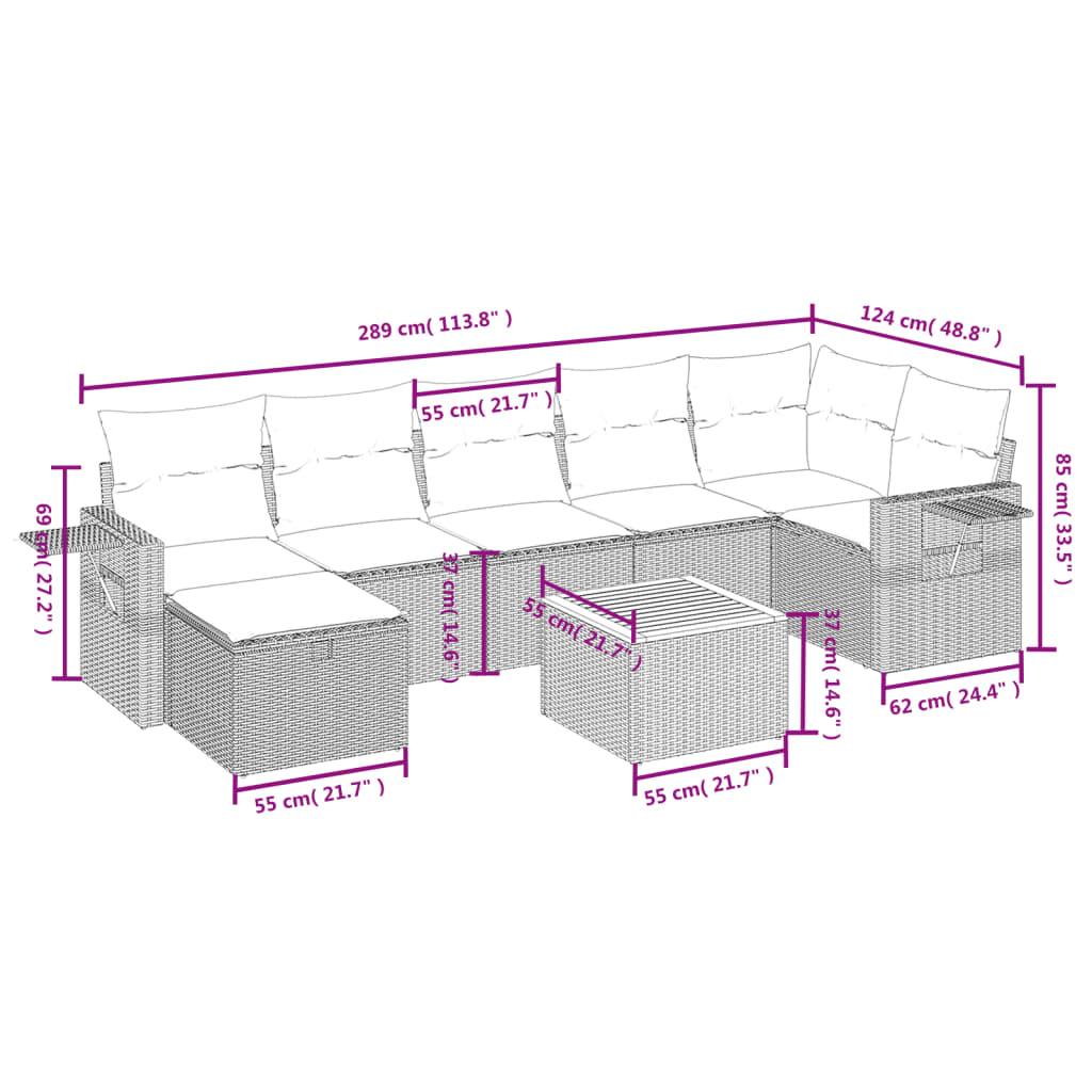 vidaXL Set mobilier de grădină cu perne, 8 piese, negru, poliratan