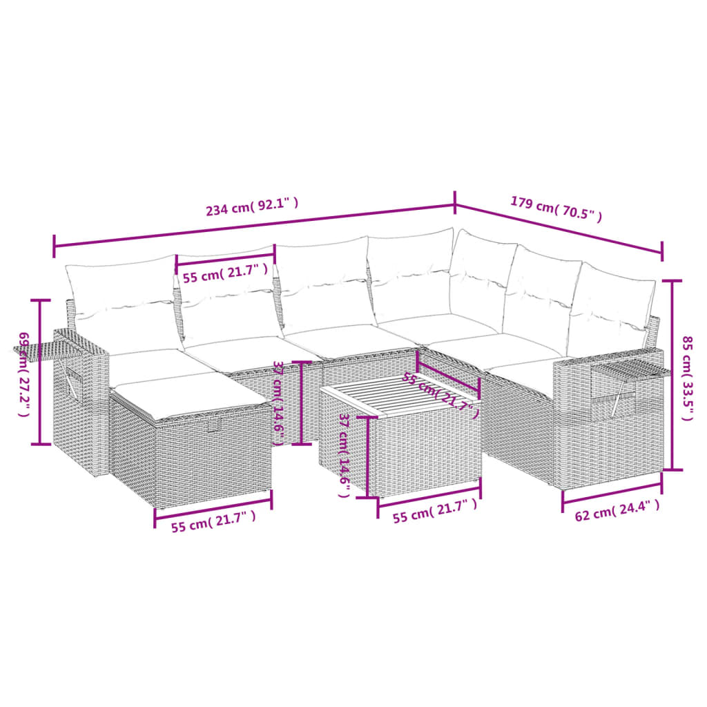 vidaXL Set mobilier de grădină cu perne, 8 piese, negru, poliratan