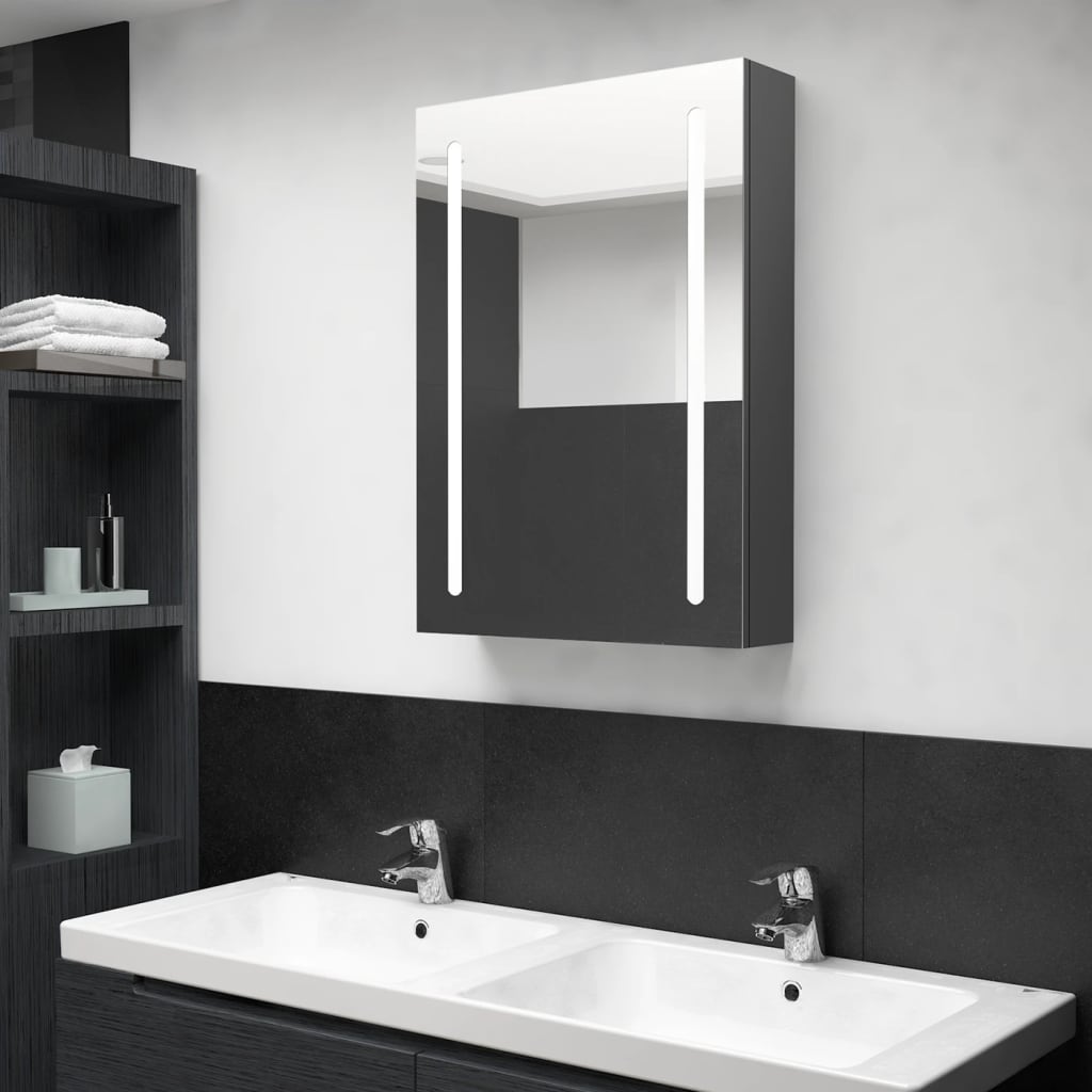 vidaXL Dulap de baie cu oglindă și LED, gri, 50x13x70 cm vidaXL Dulap de baie cu oglindă și LED, gri, 50x13x70 cm