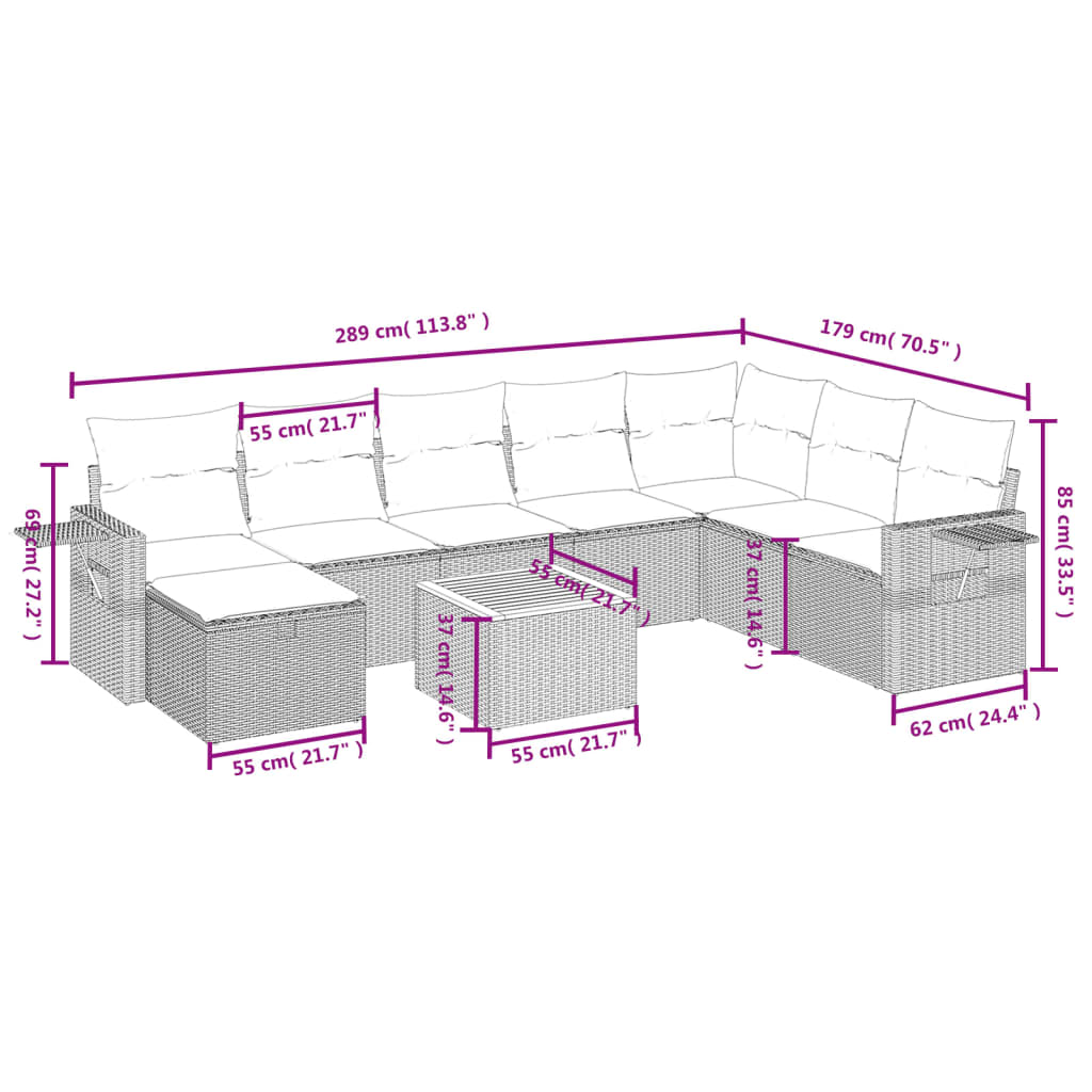 vidaXL Set mobilier de grădină cu perne, 9 piese, negru, poliratan