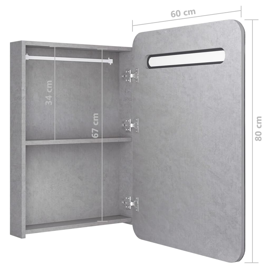 vidaXL Dulap de baie cu oglindă și LED-uri, gri beton, 60x11x80 cm vidaXL Dulap de baie cu oglindă și LED-uri, gri beton, 60x11x80 cm