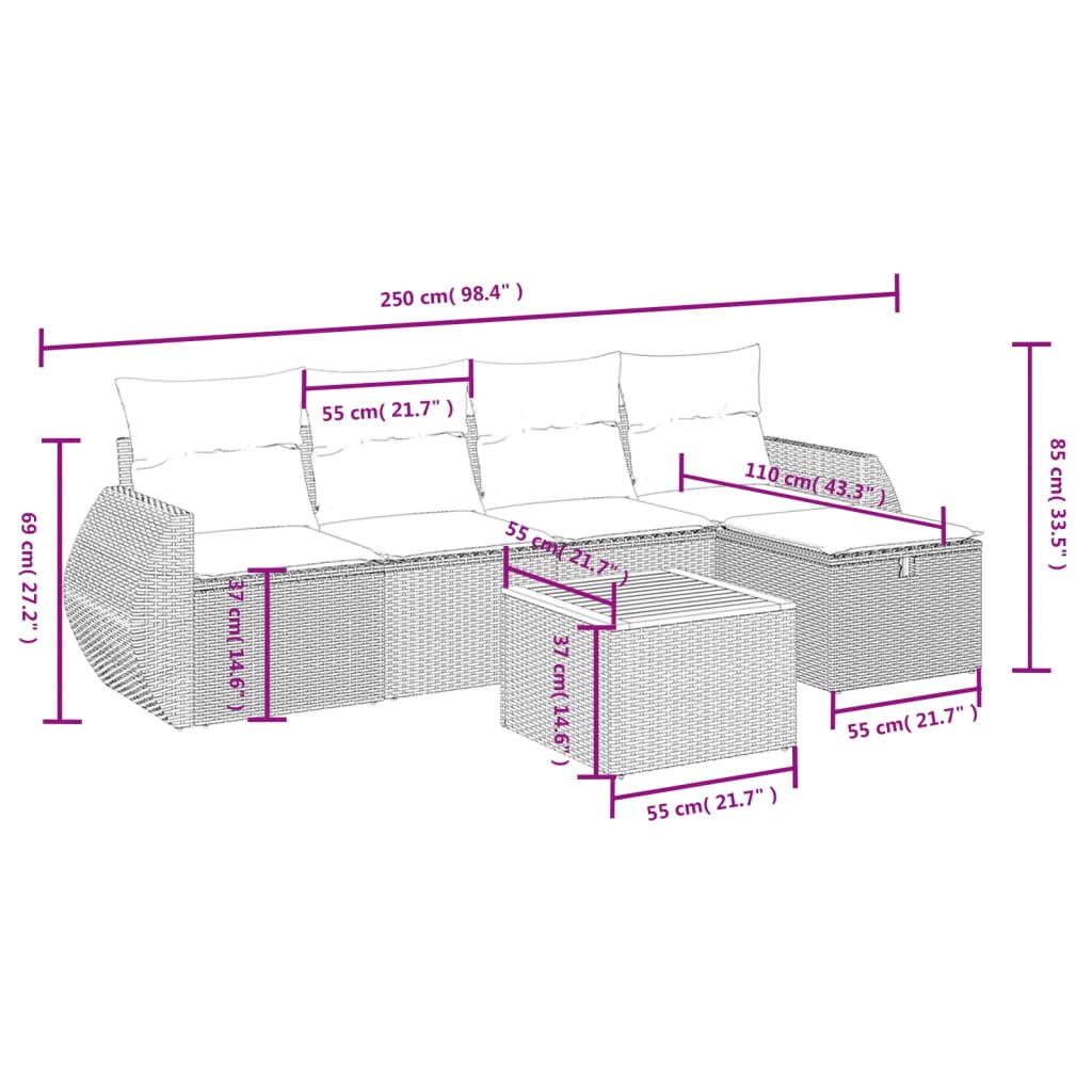 vidaXL Set mobilier grădină cu perne, 6 piese, gri, poliratan vidaXL Set mobilier grădină cu perne, 6 piese, gri, poliratan