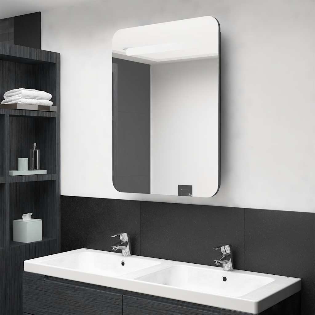 vidaXL Dulap de baie cu oglindă și LED, gri strălucitor, 60x11x80 cm vidaXL Dulap de baie cu oglindă și LED, gri strălucitor, 60x11x80 cm