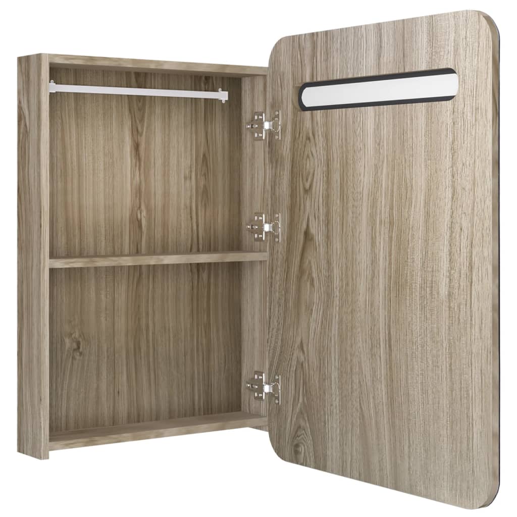 vidaXL Dulap de baie cu oglindă și LED, stejar, 60x11x80 cm vidaXL Dulap de baie cu oglindă și LED, stejar, 60x11x80 cm