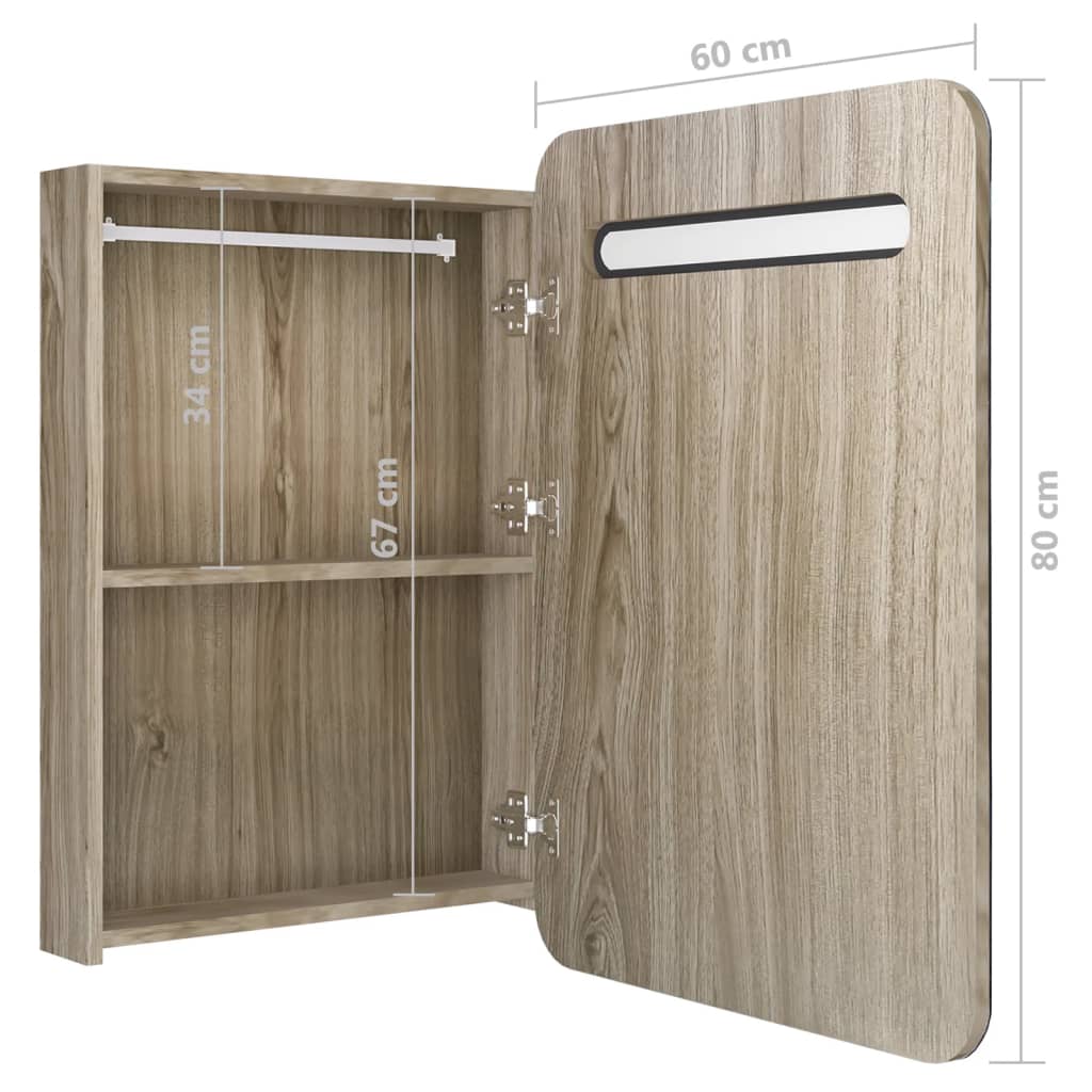 vidaXL Dulap de baie cu oglindă și LED, stejar, 60x11x80 cm vidaXL Dulap de baie cu oglindă și LED, stejar, 60x11x80 cm