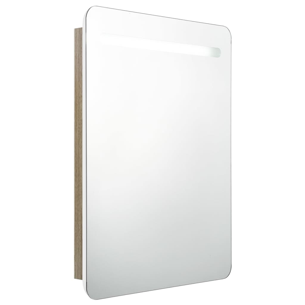 vidaXL Dulap de baie cu oglindă și LED, alb și stejar, 60x11x80 cm vidaXL Dulap de baie cu oglindă și LED, alb și stejar, 60x11x80 cm