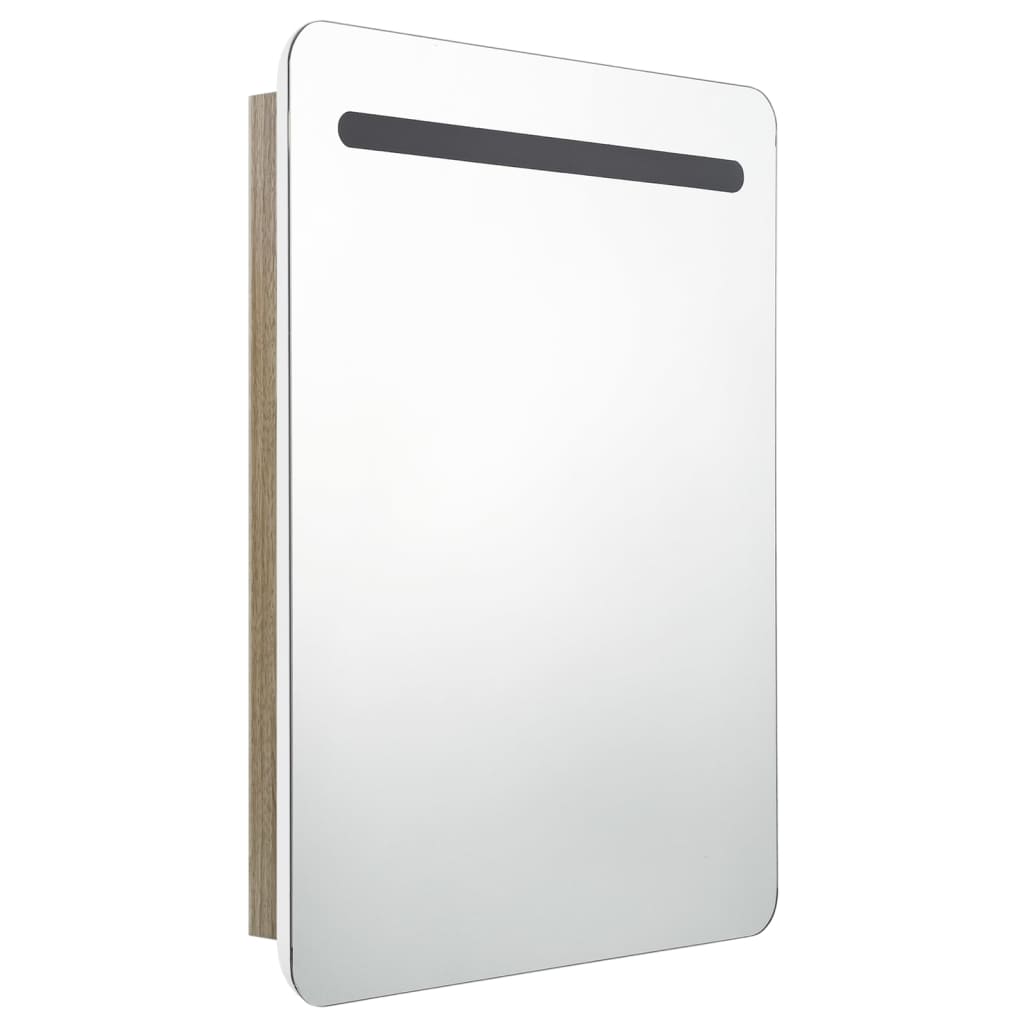 vidaXL Dulap de baie cu oglindă și LED, alb și stejar, 60x11x80 cm vidaXL Dulap de baie cu oglindă și LED, alb și stejar, 60x11x80 cm