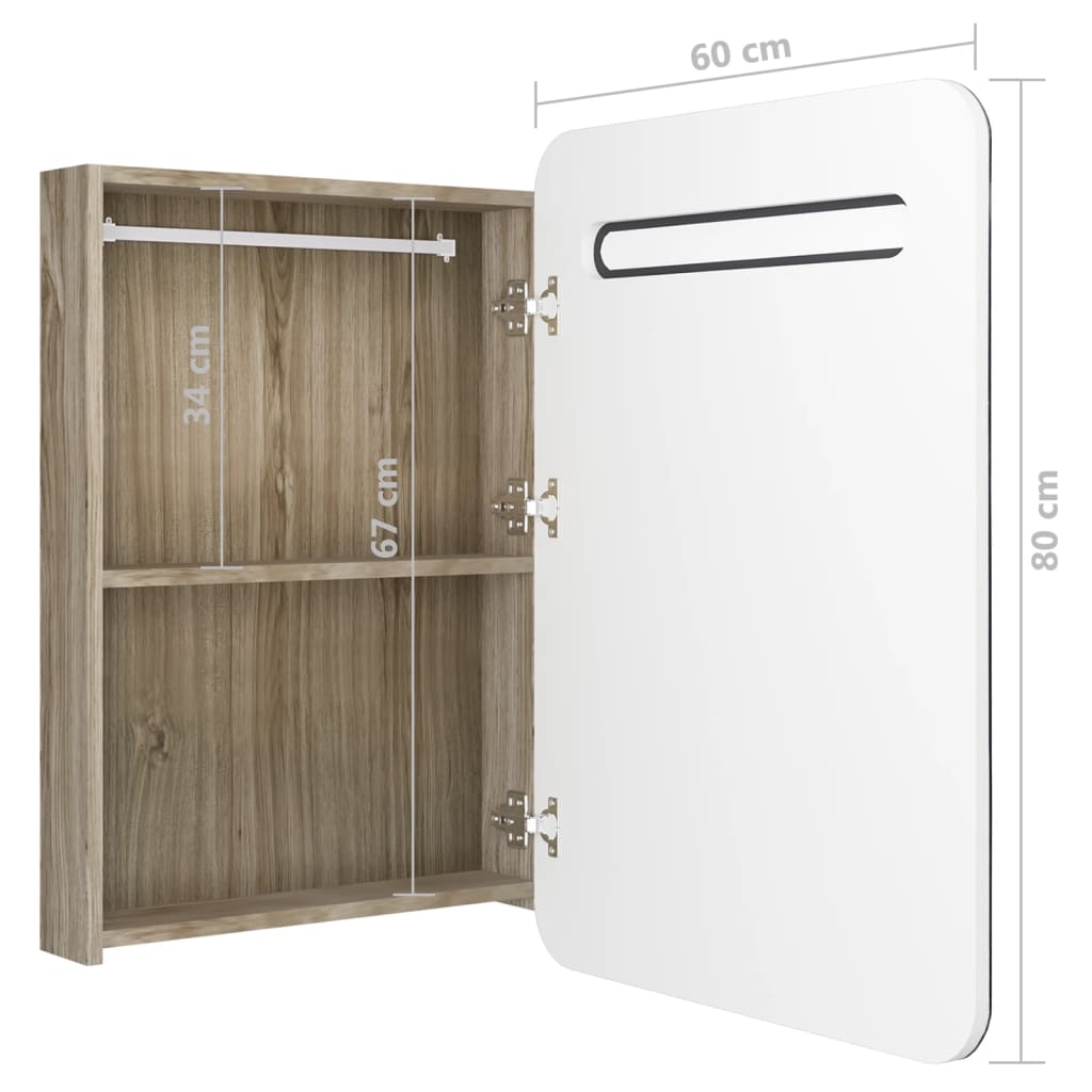 vidaXL Dulap de baie cu oglindă și LED, alb și stejar, 60x11x80 cm vidaXL Dulap de baie cu oglindă și LED, alb și stejar, 60x11x80 cm