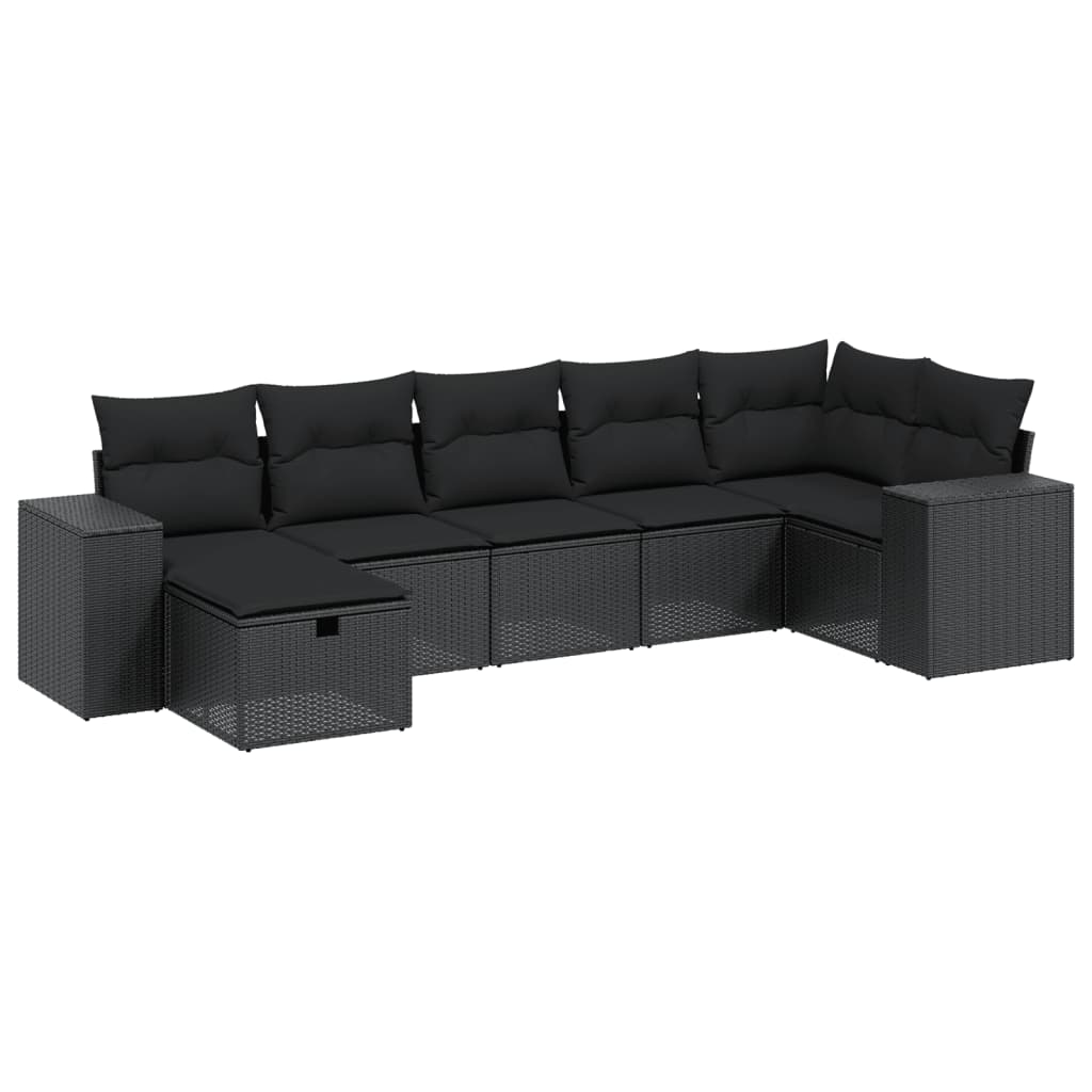 vidaXL Set mobilier de grădină cu perne, 8 piese, negru, poliratan vidaXL Set mobilier de grădină cu perne, 8 piese, negru, poliratan
