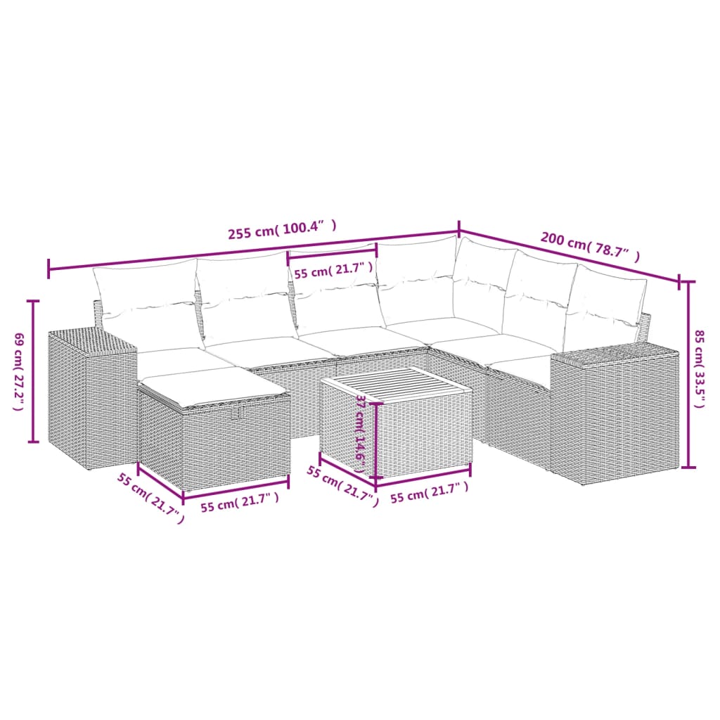 vidaXL Set mobilier de grădină cu perne, 8 piese, negru, poliratan vidaXL Set mobilier de grădină cu perne, 8 piese, negru, poliratan