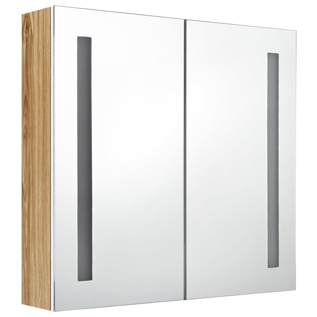 vidaXL Dulap de baie cu oglindă și LED, alb și stejar, 62x14x60 cm vidaXL Dulap de baie cu oglindă și LED, alb și stejar, 62x14x60 cm