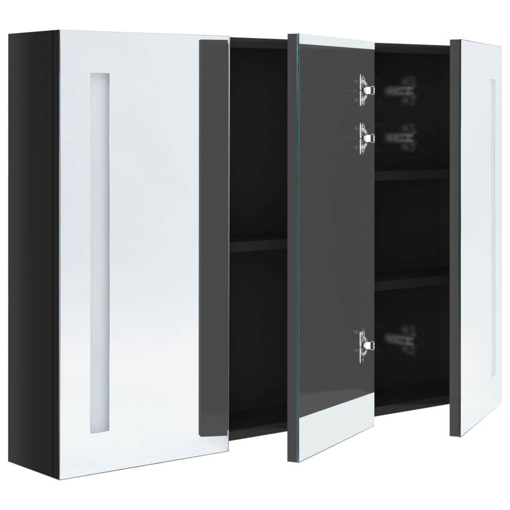vidaXL Dulap de baie cu oglindă și LED, negru strălucitor, 89x14x62 cm vidaXL Dulap de baie cu oglindă și LED, negru strălucitor, 89x14x62 cm