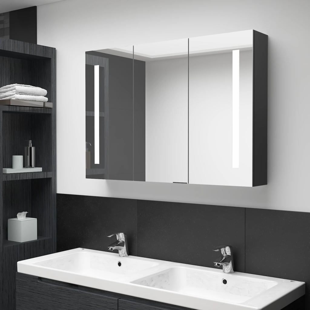 vidaXL Dulap de baie cu oglindă și LED, negru strălucitor, 89x14x62 cm vidaXL Dulap de baie cu oglindă și LED, negru strălucitor, 89x14x62 cm