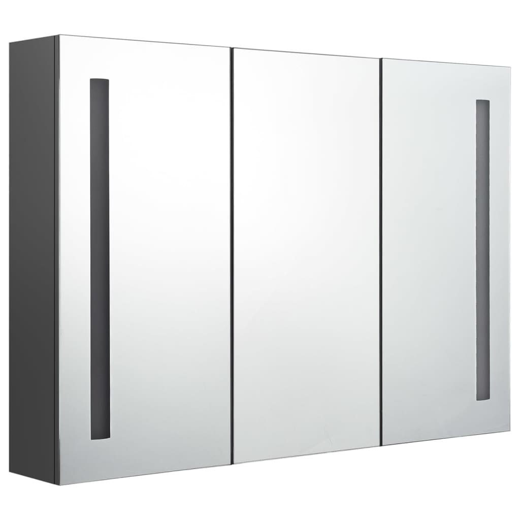 vidaXL Dulap de baie cu oglindă și LED, gri, 89x14x62 cm vidaXL Dulap de baie cu oglindă și LED, gri, 89x14x62 cm