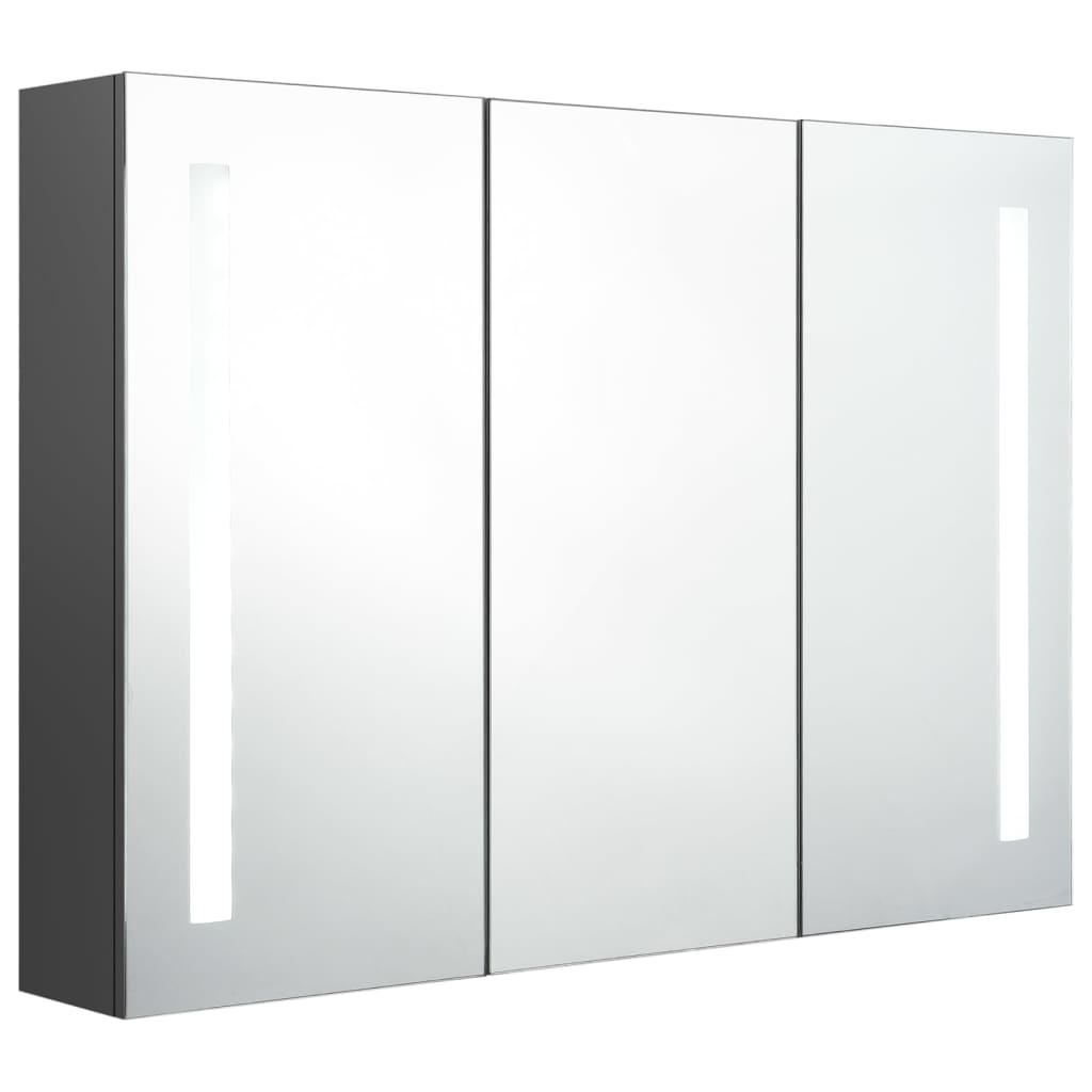 vidaXL Dulap de baie cu oglindă și LED, gri, 89x14x62 cm vidaXL Dulap de baie cu oglindă și LED, gri, 89x14x62 cm