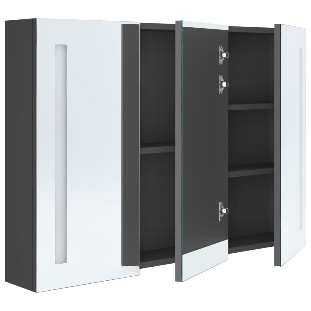 vidaXL Dulap de baie cu oglindă și LED, gri, 89x14x62 cm vidaXL Dulap de baie cu oglindă și LED, gri, 89x14x62 cm