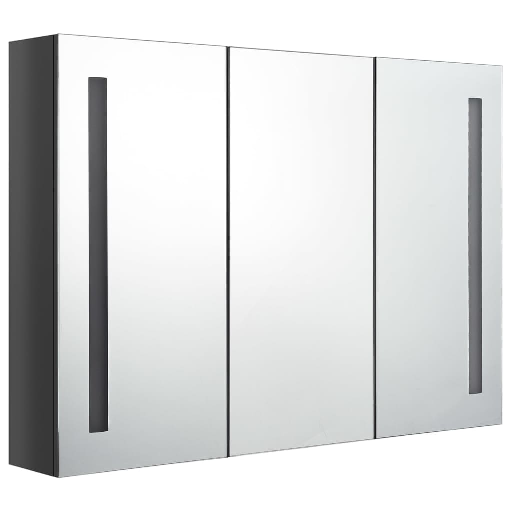 vidaXL Dulap de baie cu oglindă și LED, gri strălucitor, 89x14x62 cm vidaXL Dulap de baie cu oglindă și LED, gri strălucitor, 89x14x62 cm