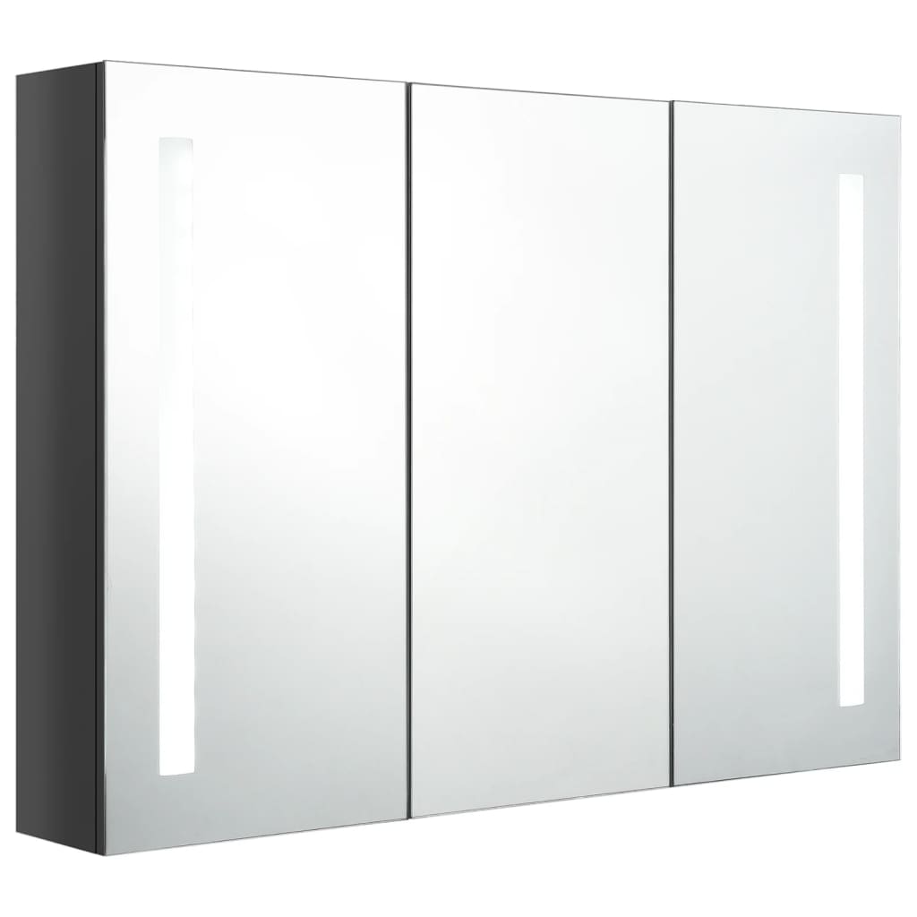 vidaXL Dulap de baie cu oglindă și LED, gri strălucitor, 89x14x62 cm vidaXL Dulap de baie cu oglindă și LED, gri strălucitor, 89x14x62 cm