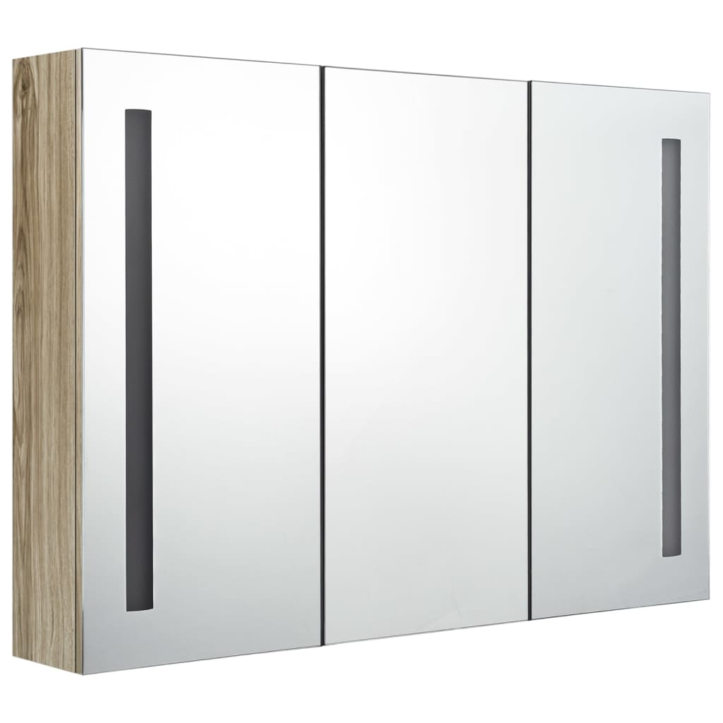 vidaXL Dulap de baie cu oglindă și LED, stejar, 89x14x62 cm vidaXL Dulap de baie cu oglindă și LED, stejar, 89x14x62 cm