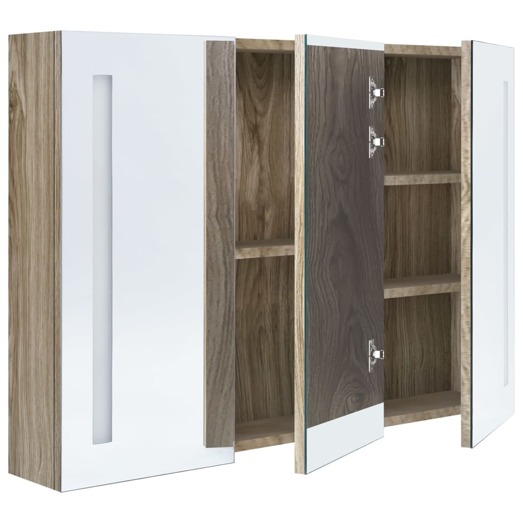 vidaXL Dulap de baie cu oglindă și LED, stejar, 89x14x62 cm vidaXL Dulap de baie cu oglindă și LED, stejar, 89x14x62 cm