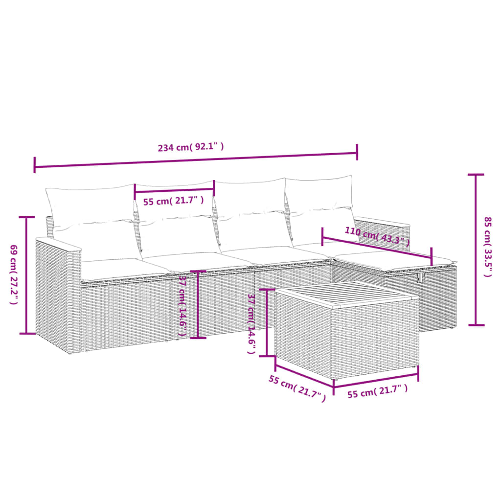 vidaXL Set mobilier grădină cu perne, 6 piese, gri, poliratan vidaXL Set mobilier grădină cu perne, 6 piese, gri, poliratan