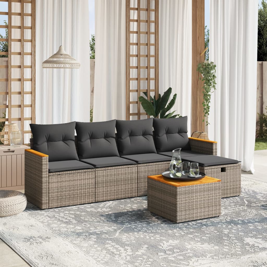 vidaXL Set mobilier grădină cu perne, 6 piese, gri, poliratan vidaXL Set mobilier grădină cu perne, 6 piese, gri, poliratan