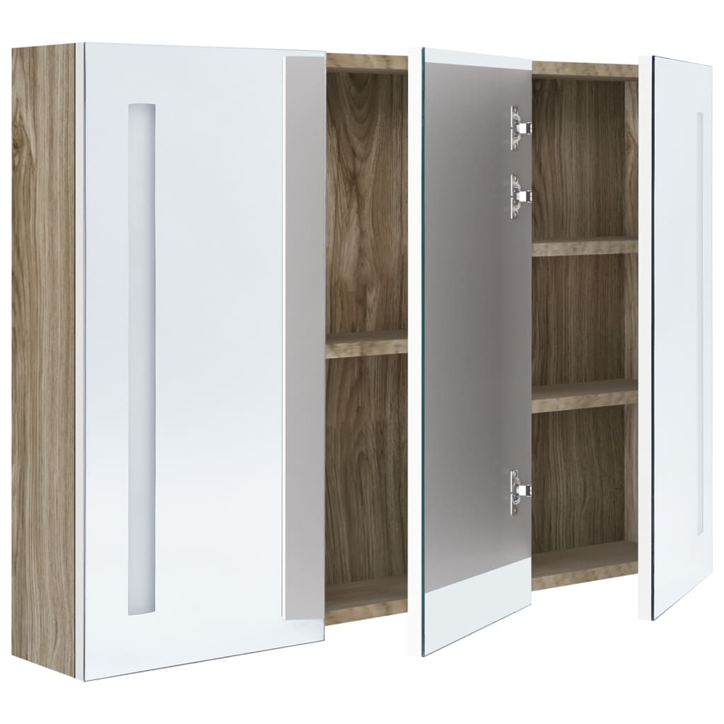 vidaXL Dulap de baie cu oglindă și LED, alb și stejar, 89x14x62 cm vidaXL Dulap de baie cu oglindă și LED, alb și stejar, 89x14x62 cm