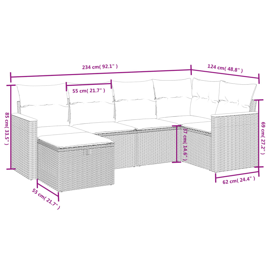 vidaXL Set mobilier grădină cu perne, 6 piese, gri, poliratan vidaXL Set mobilier grădină cu perne, 6 piese, gri, poliratan
