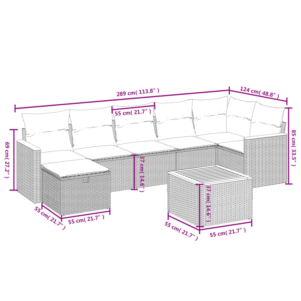 vidaXL Set mobilier de grădină cu perne, 8 piese, negru, poliratan