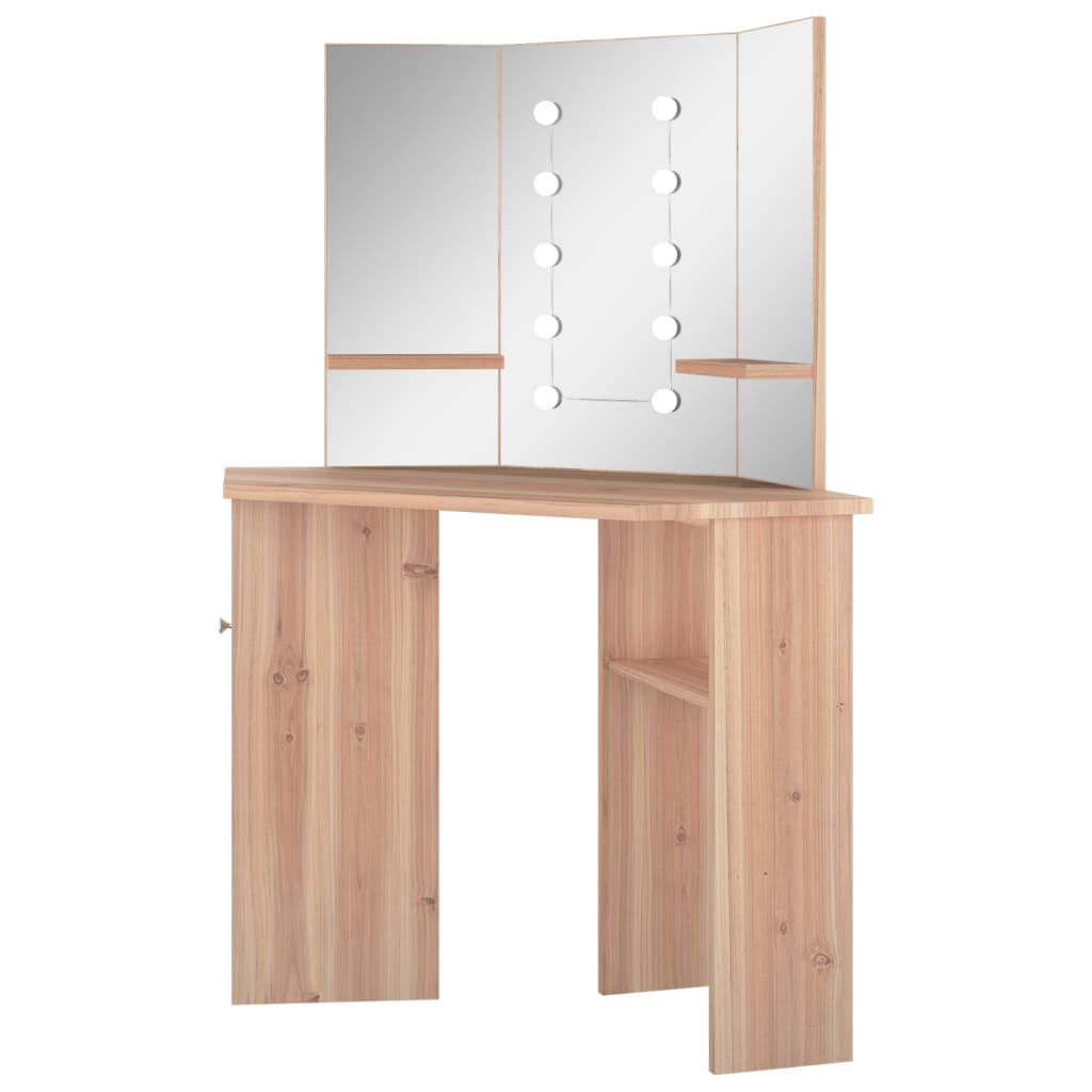 vidaXL Masă de toaletă de colț cu LED, stejar, 111x54x141,5 cm